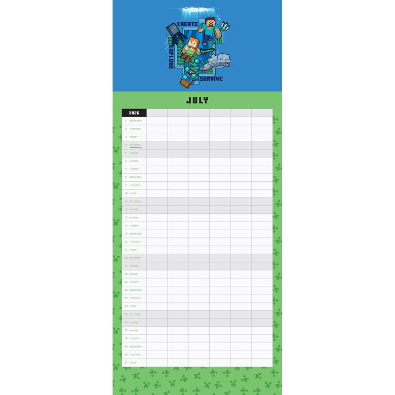 2026 Minecraft Family Wall Planner